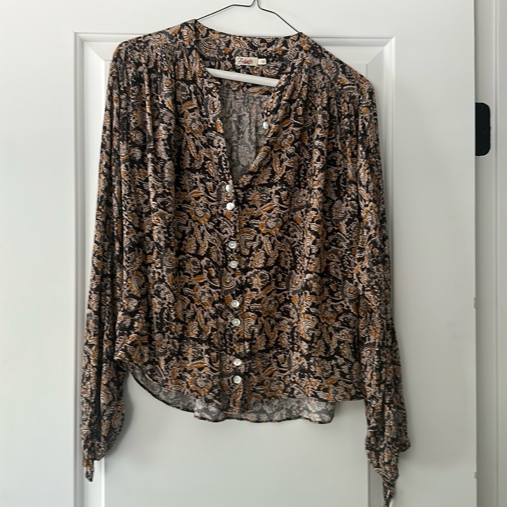 Faherty Everleigh boho floral long tie sleeve blouse top shirt peasant S - Picture 3 of 6
